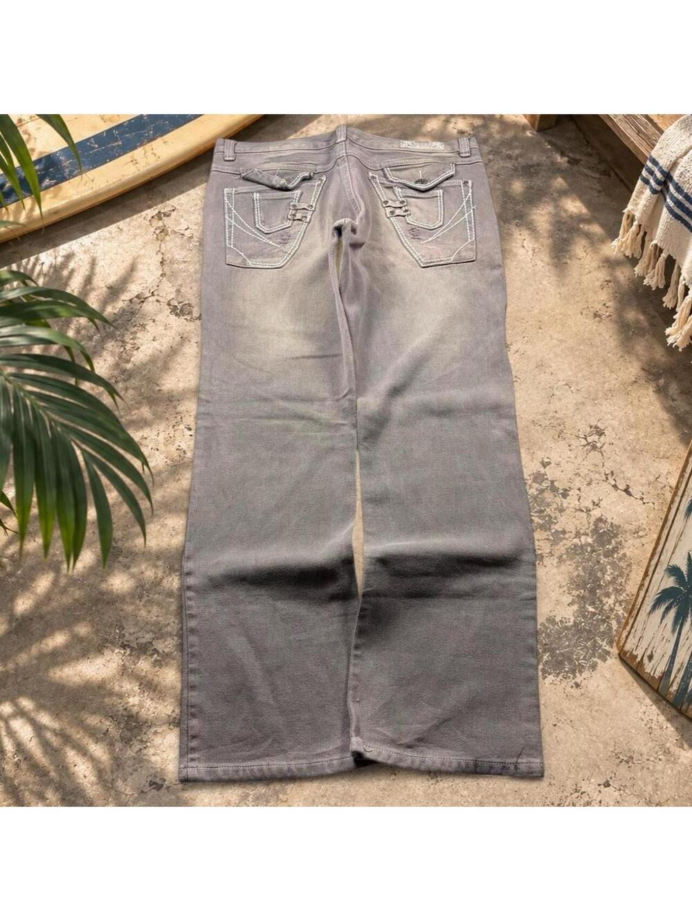 Y2K Fusai Jeans Embroidered Euro Archive Gray Faded Skater Grunge Indie 38x34